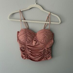 Vera & Lucy Ruched Pink Bustier Corset Style Crop Top With Built In Padding